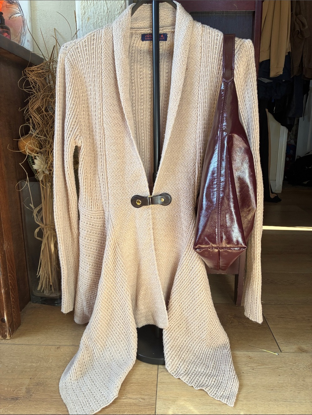 Joseph A.  Cream Knit Shawl-Collar Cardigan with Toggle Closure